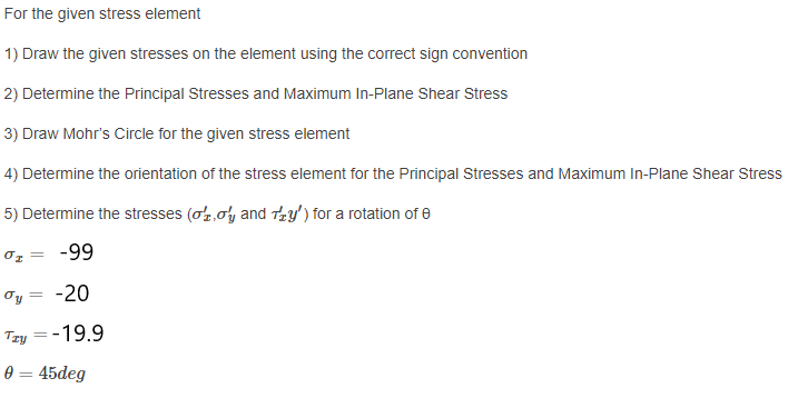 Solved For the given stress element 1) Draw the given | Chegg.com