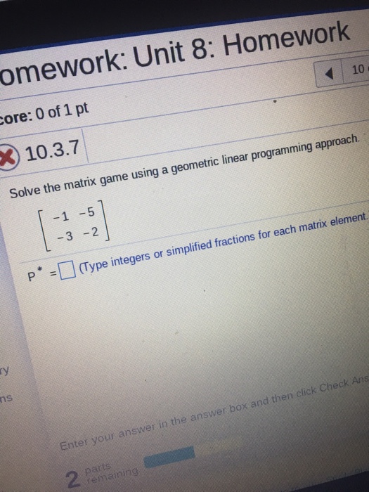 Solved solve the matrix game using a geometric linear chegg