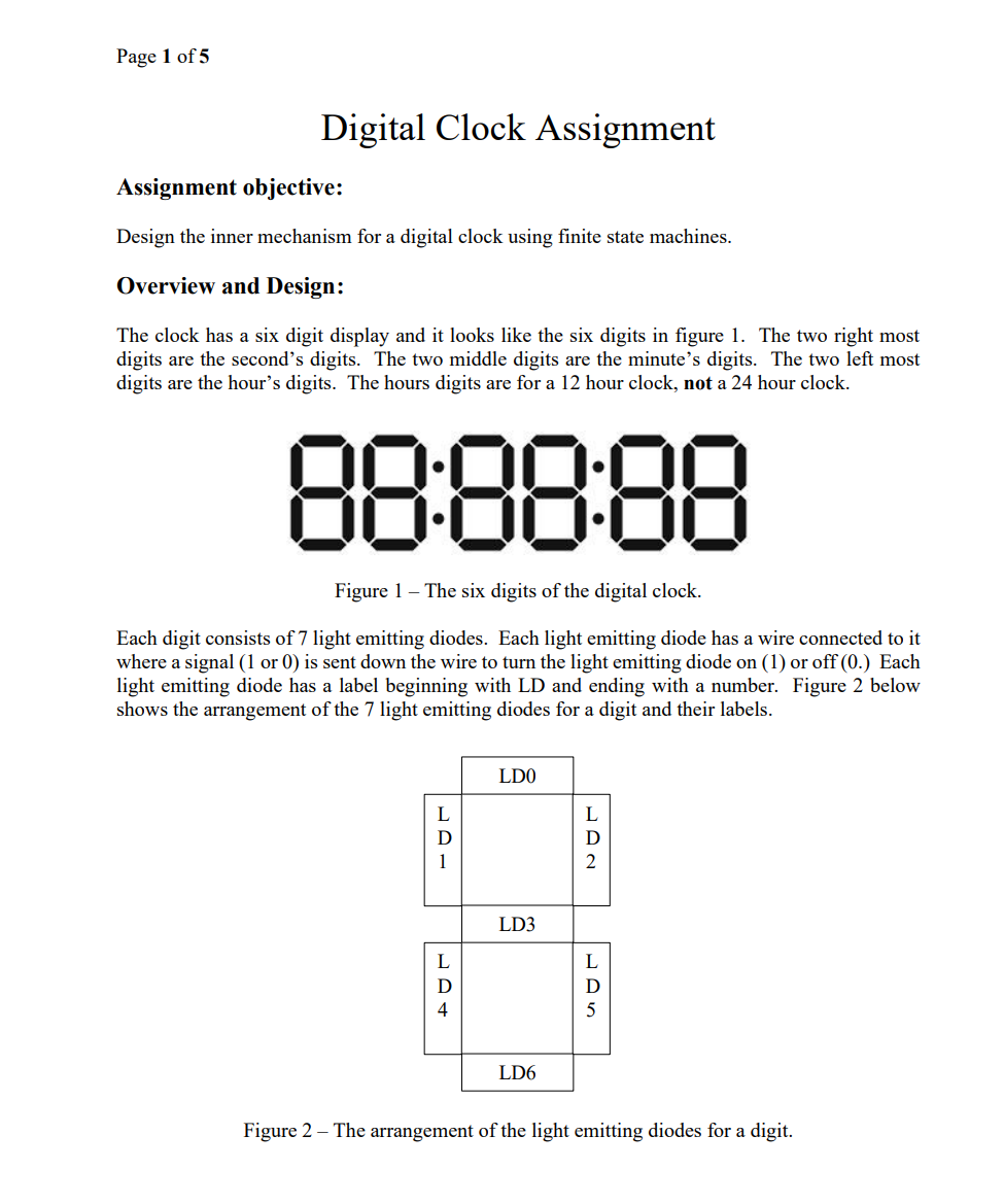 Page 1 of 5 Digital Clock Assignment Assignment | Chegg.com