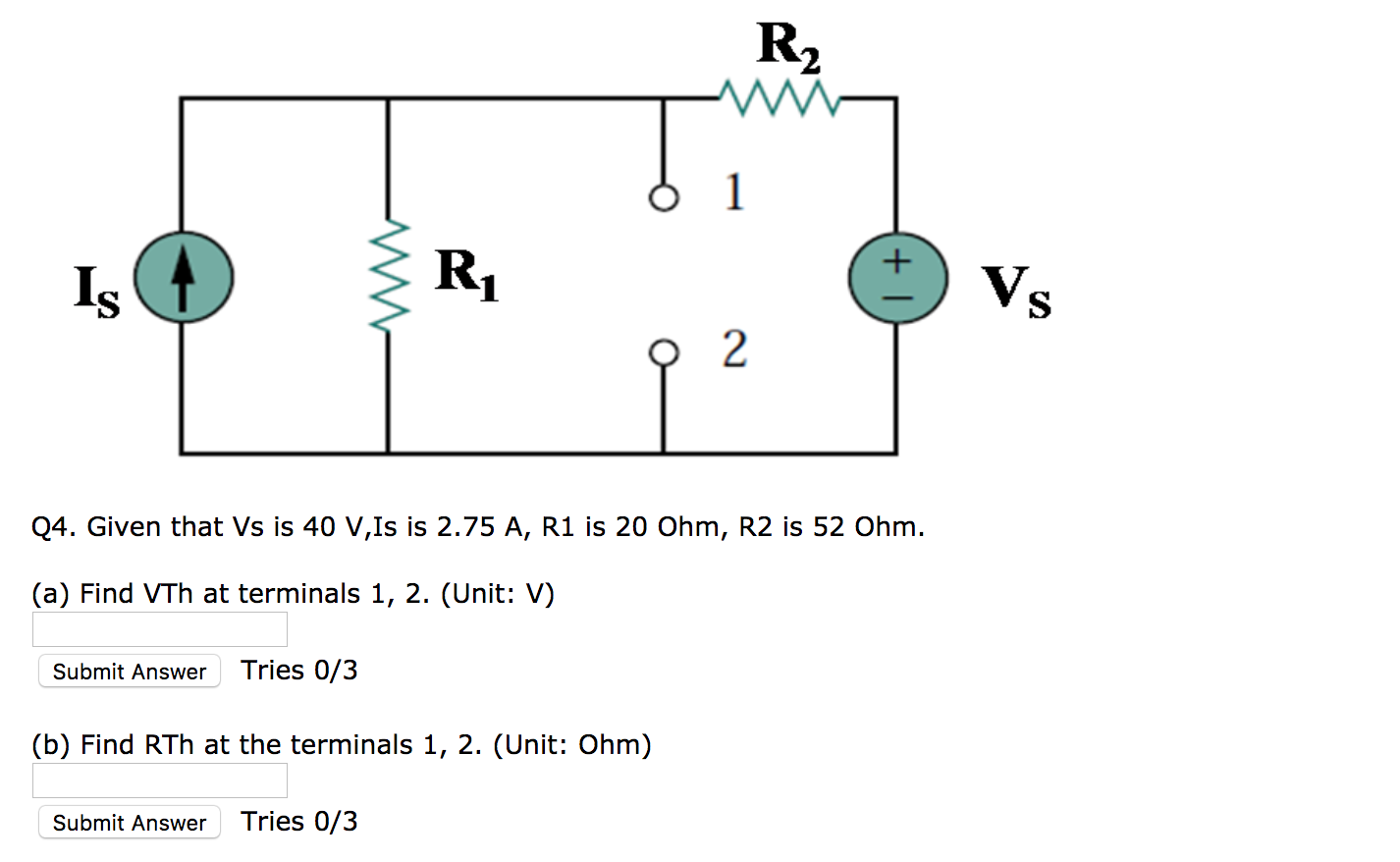 Ri R2 Test Solved Ri {R2 Q1. Given that Vs is 50 V, R1 is 11 Ohm, R2 is | Chegg.com