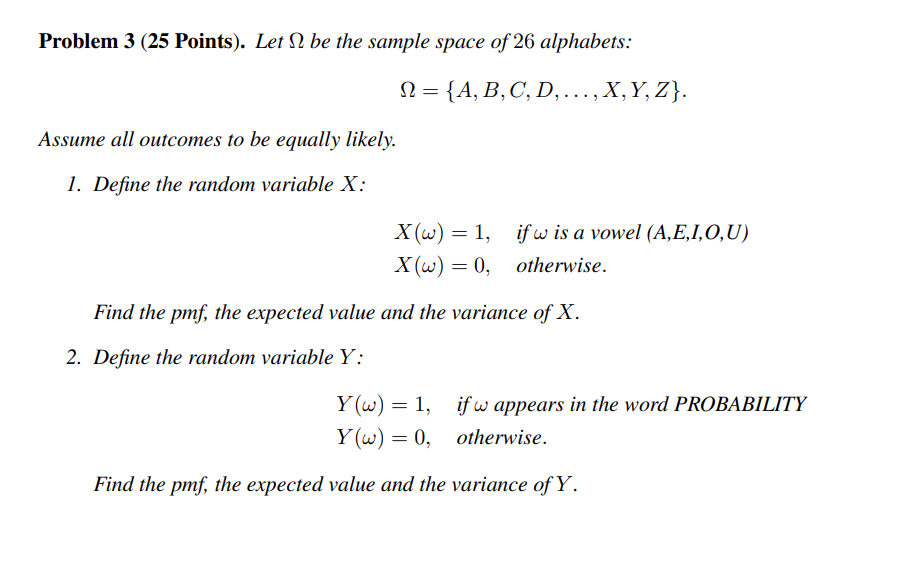 Solved Problem 3 (25 Points). Let I be the sample space of | Chegg.com