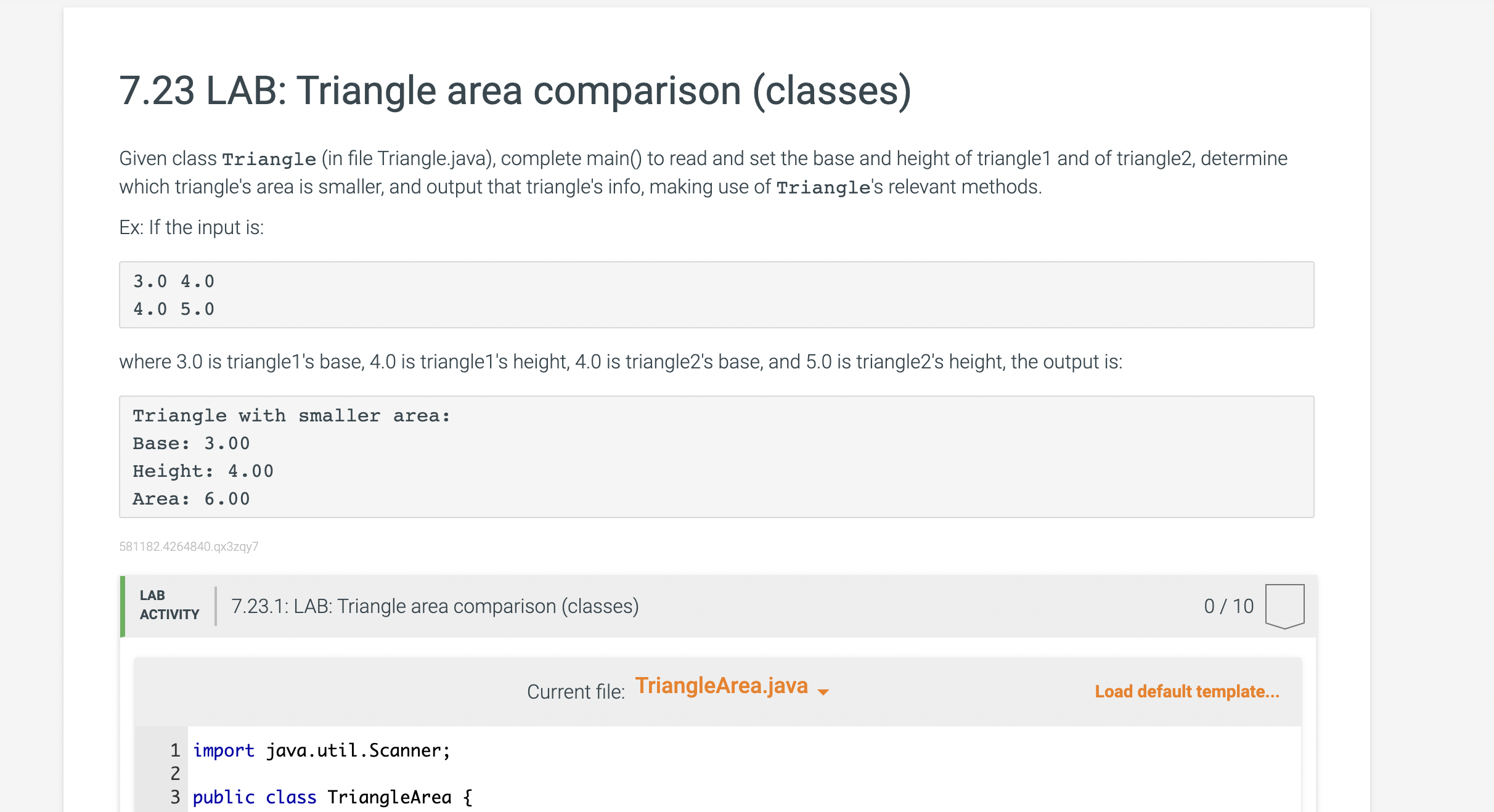 Solved 7.23 ﻿LAB: Triangle area comparison (classes)Given | Chegg.com