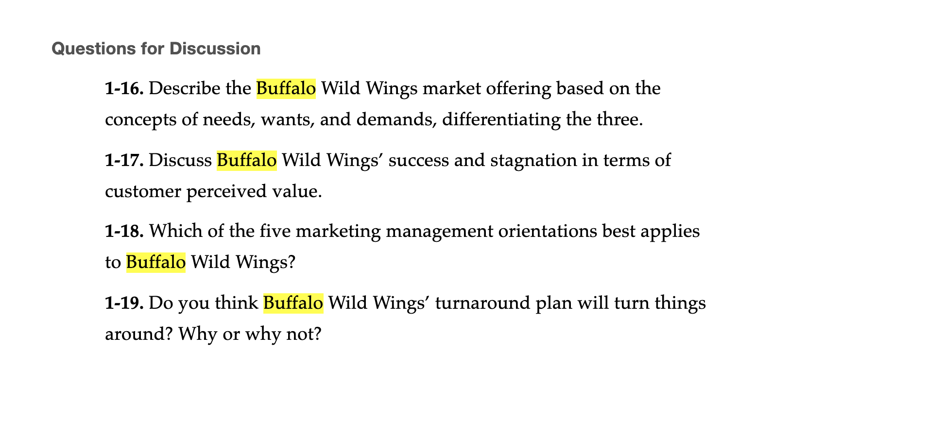 which of the five marketing management orientations best applies to buffalo wild wings