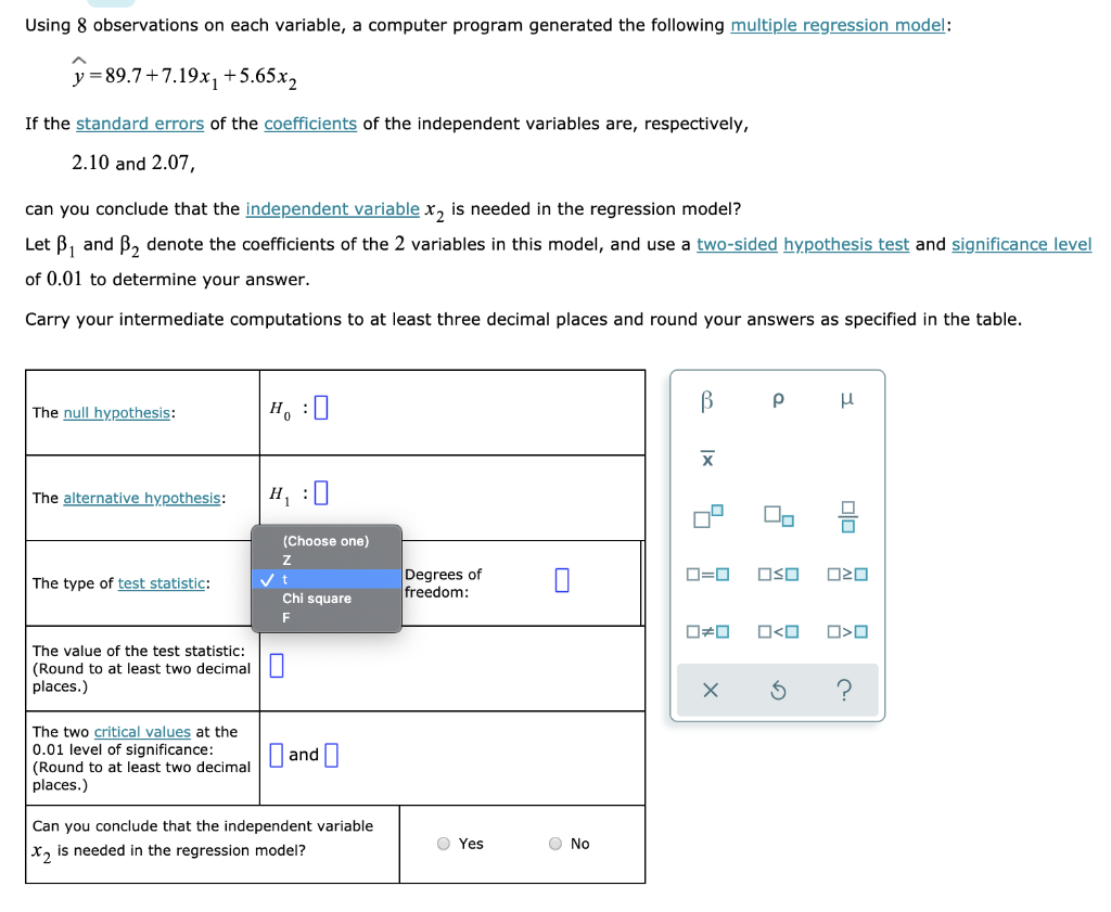 Solved Using 8 observations on each variable, a computer | Chegg.com