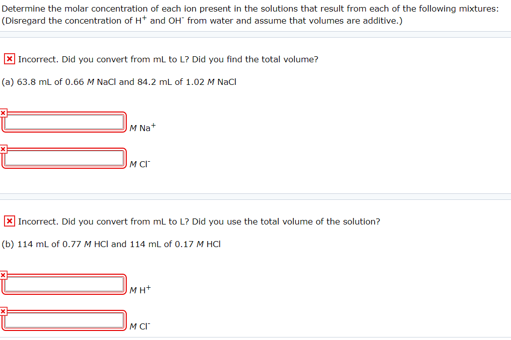 Solved Determine the molar concentration of each ion present | Chegg.com