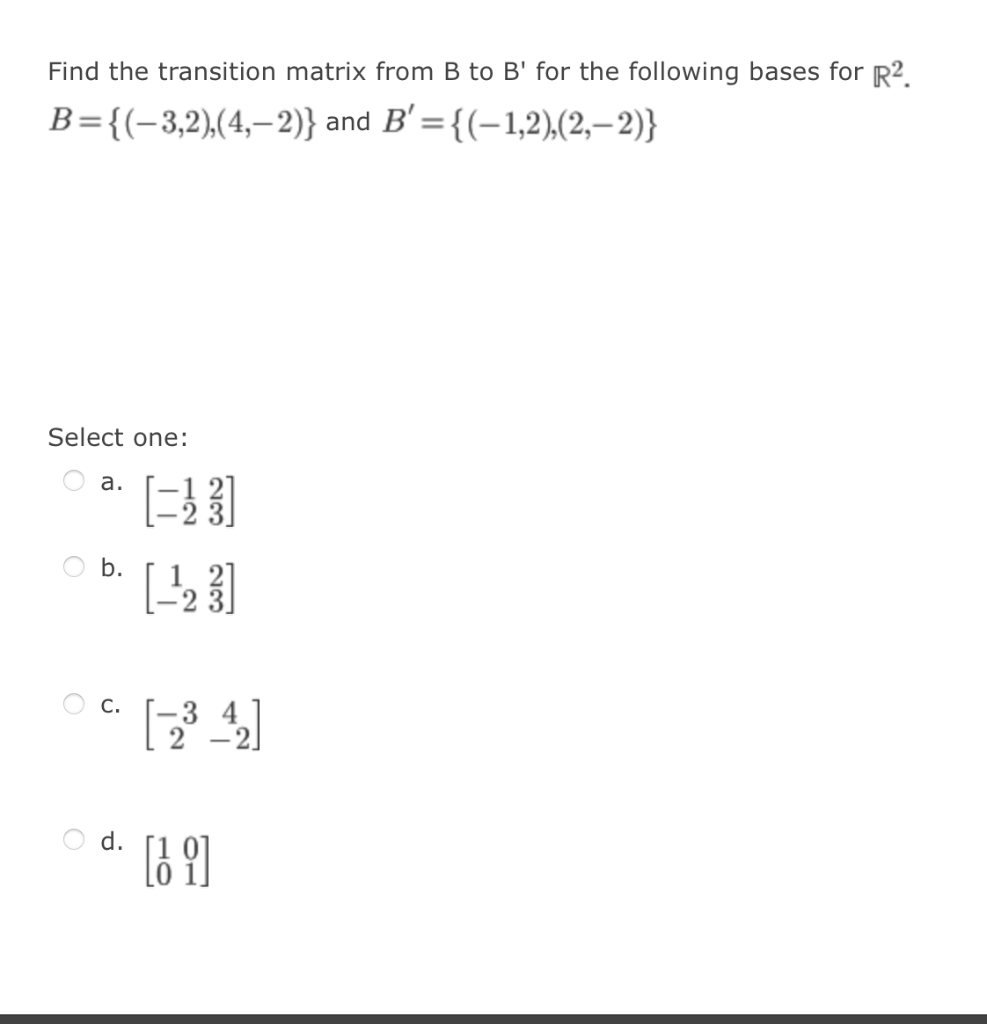 Solved Find The Transition Matrix From B To B' For The | Chegg.com