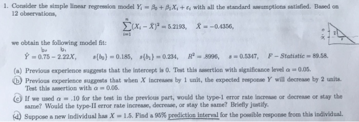 Solved 1. Consider the simple linear regression model Y | Chegg.com