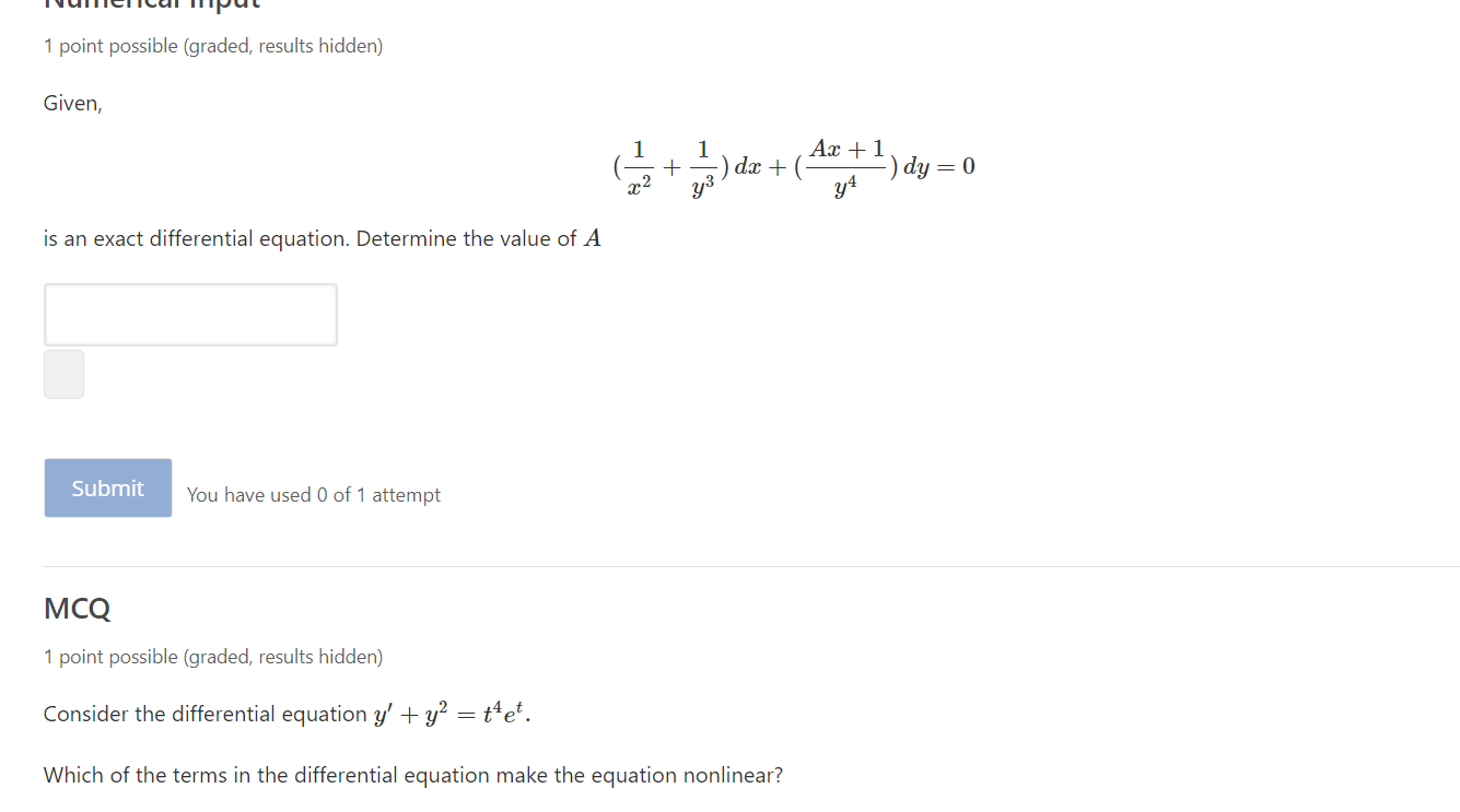 Solved 1 Point Possible (graded, Results Hidden) Given, 1 | Chegg.com