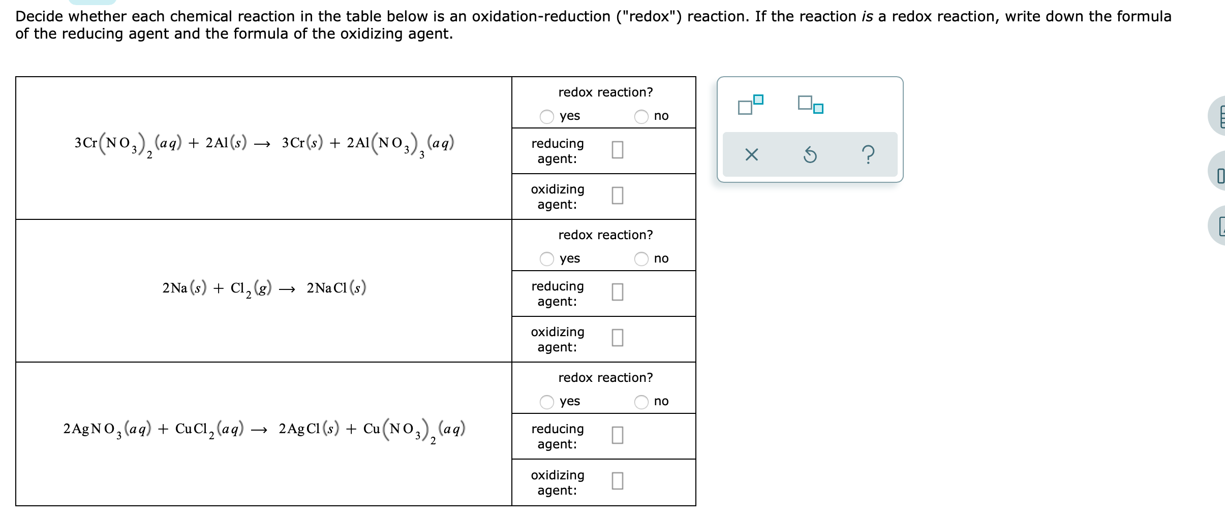 Solved Decide whether each chemical reaction in the table Chegg