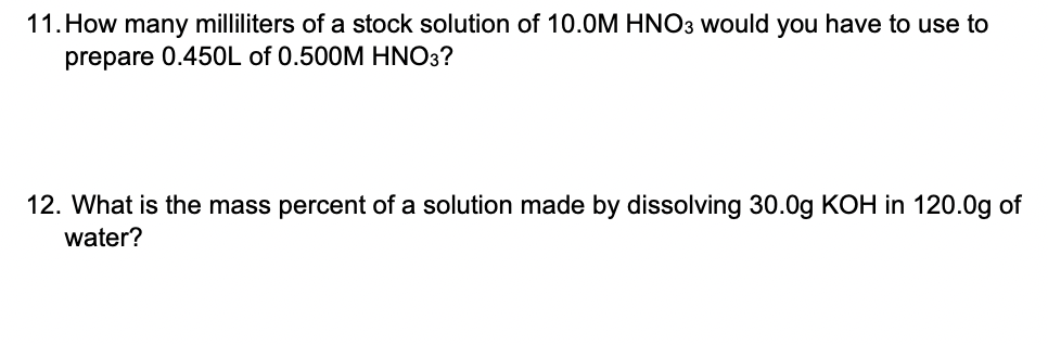 Solved 11. How many milliliters of a stock solution of | Chegg.com