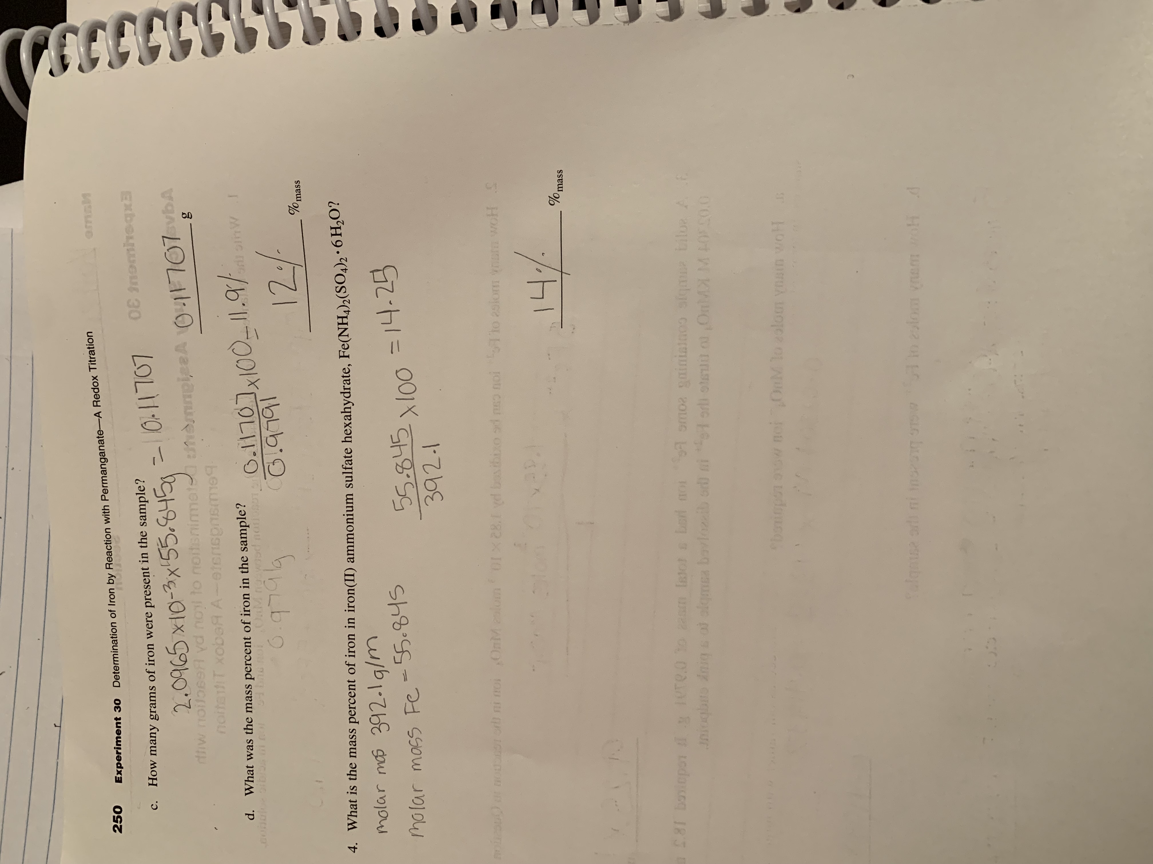 Solved Advance Study Assignment Determination of Iron by