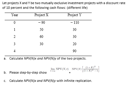 Solved Let projects X and Y be two mutually exclusive | Chegg.com
