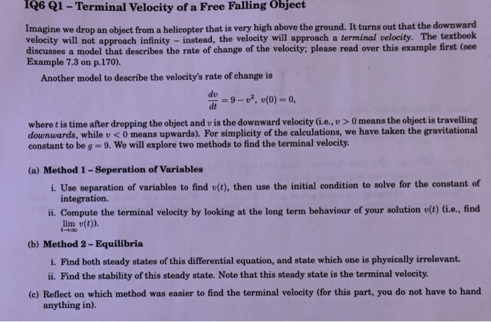 Solved Q6 Q1 - Terminal Velocity of a Free Falling Object | Chegg.com