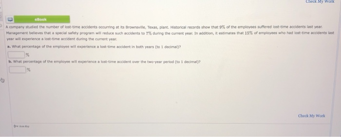 Solved Check My Work EBook Mpany Studied The Number Of Lost | Chegg.com