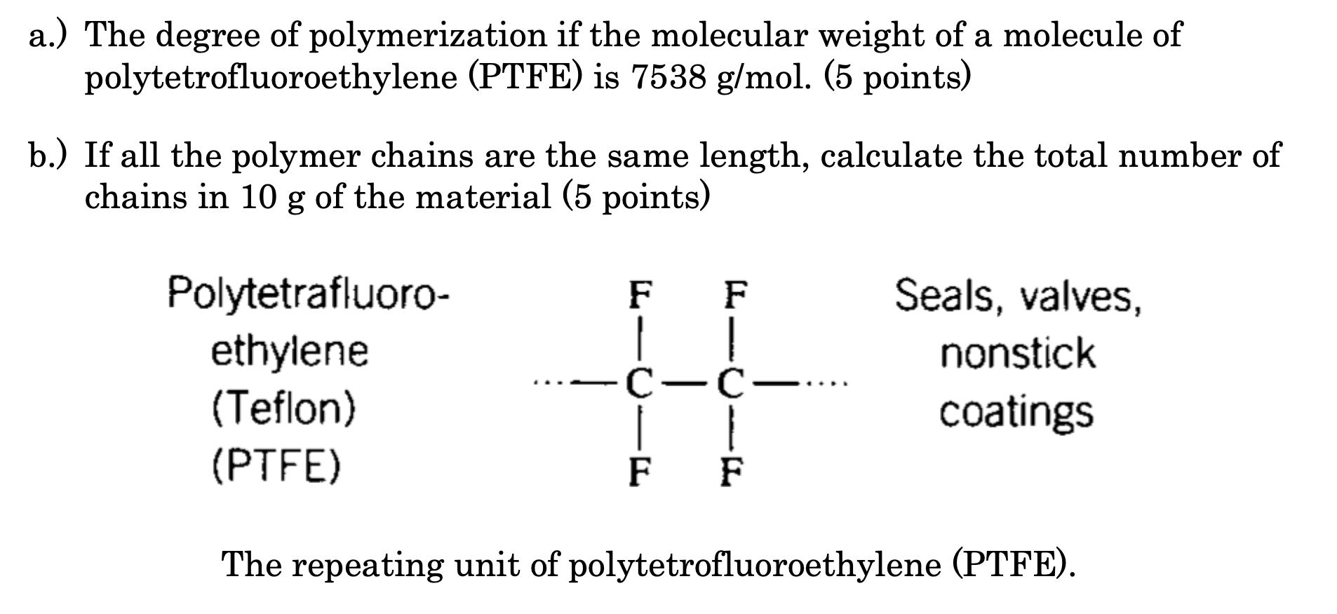 Solved a.) The degree of polymerization if the molecular
