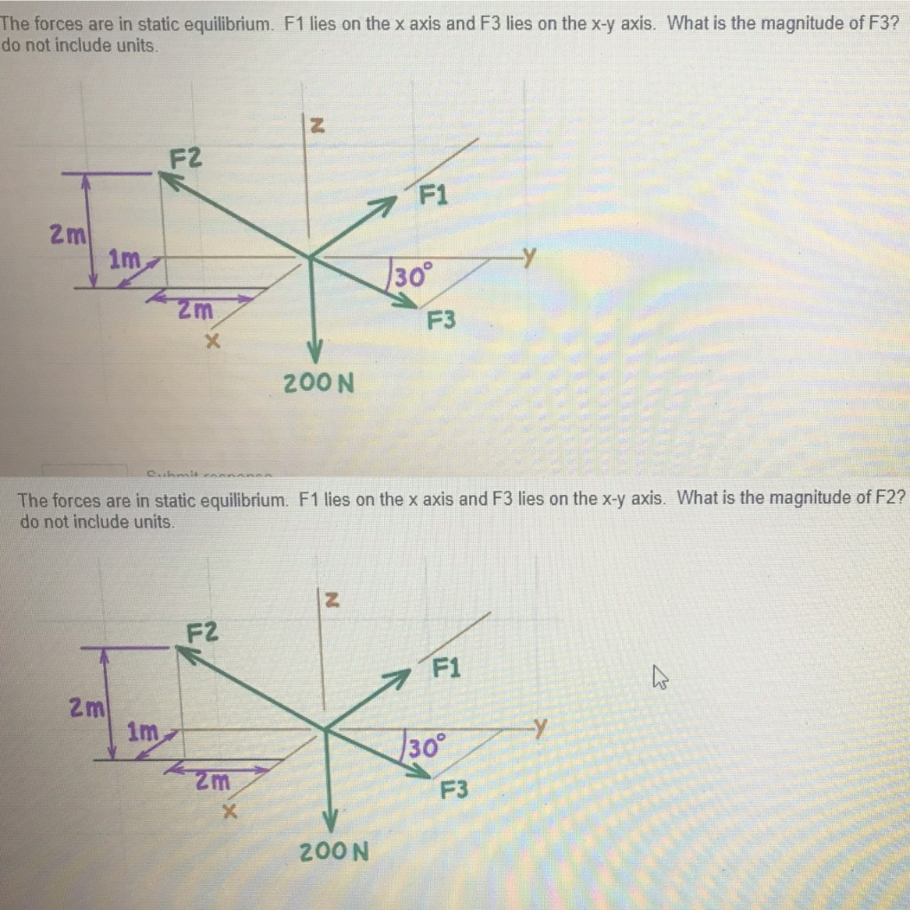 Solved The forces are in static equilibrium. F1 lies on the | Chegg.com