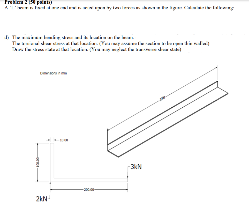 Solved Problem 2 (50 points) A 'L'beam is fixed at one end | Chegg.com