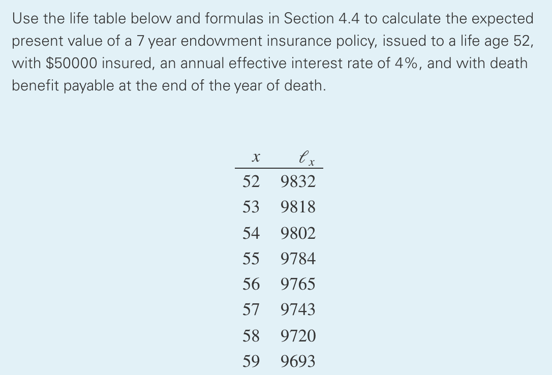 Solved Use the life table below and formulas in Section 4.4 | Chegg.com