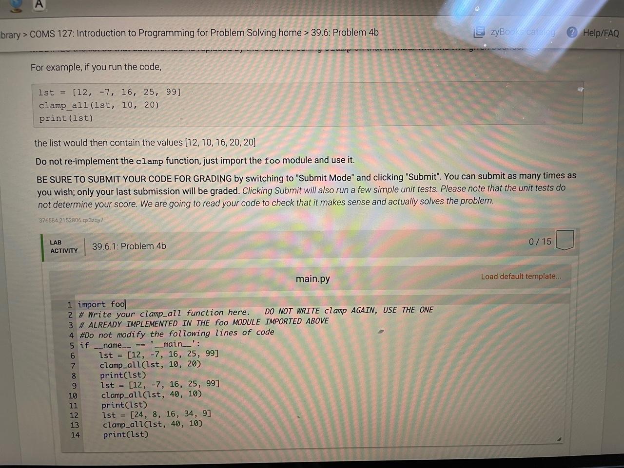 Solved Orary > COMS 127: Introduction to Programming for | Chegg.com
