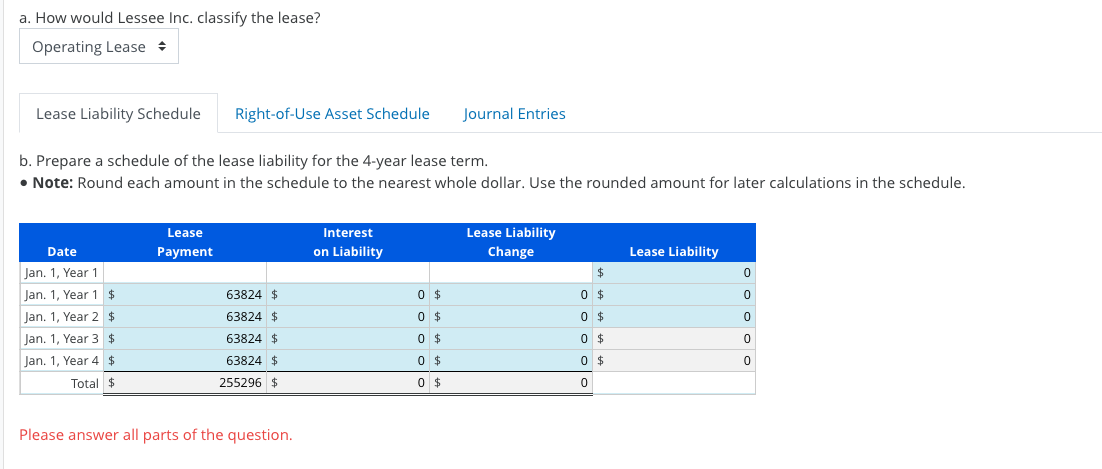 Solved On January 1 of Year 1, Lessee Inc. leased equipment | Chegg.com