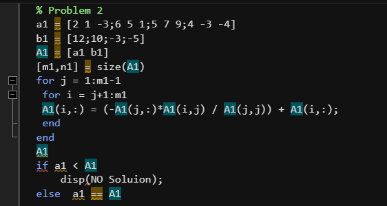Solved \% Problem 2 a1 =[21−3;651;579;4−3−4] b1 | Chegg.com