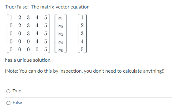 Solved True/False: The matrix-vector equation 11 22 2 2 1 2 | Chegg.com