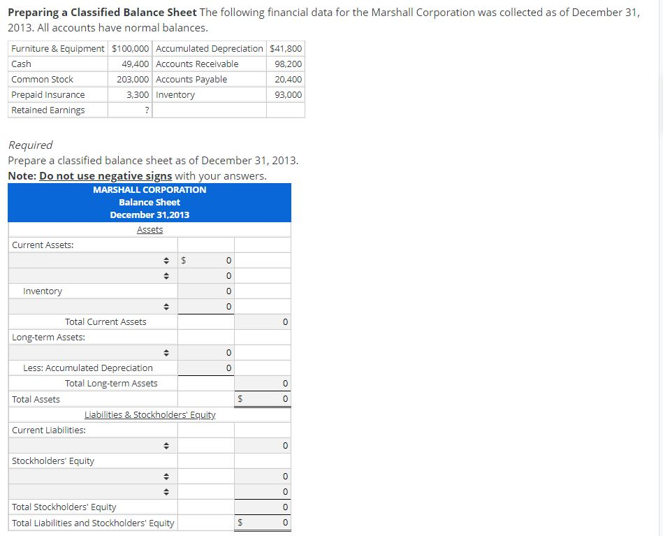 Solved Preparing a Classified Balance Sheet The following | Chegg.com