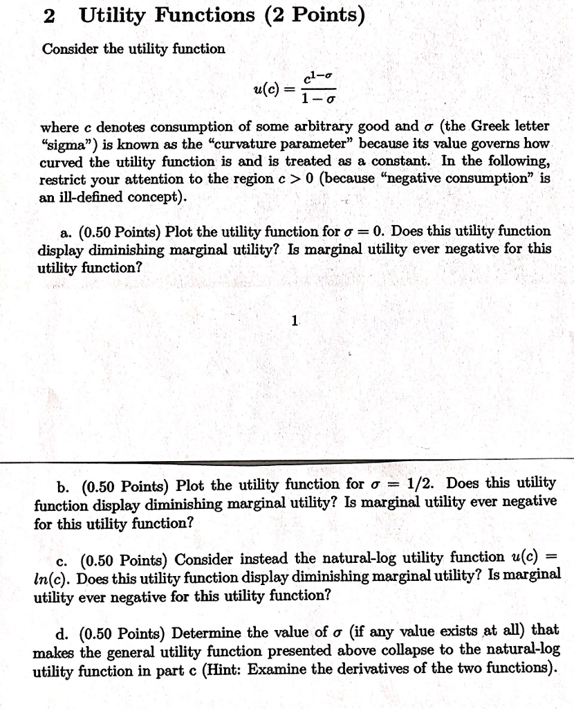 Utility Function Worksheet Answer Key Solved 2 Utility Functions (2 Points) Consider the utility | Chegg.com