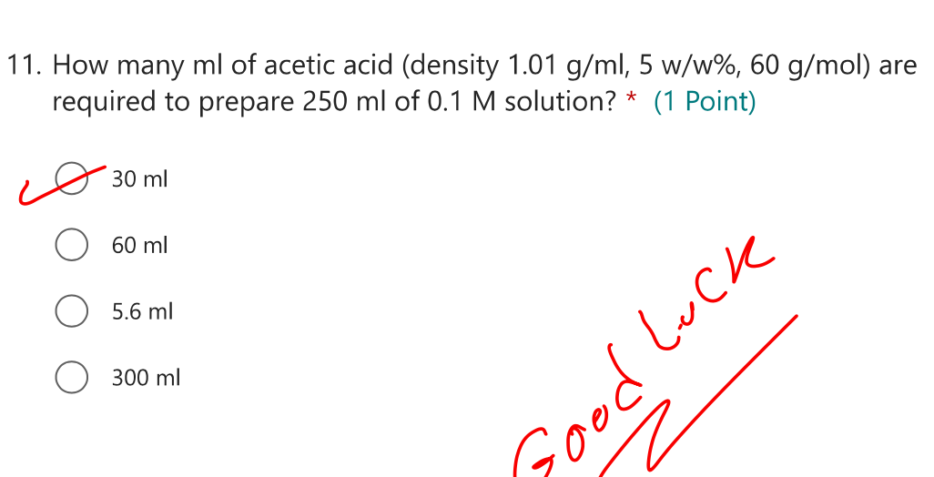 Solved How many ml ﻿of acetic acid (density