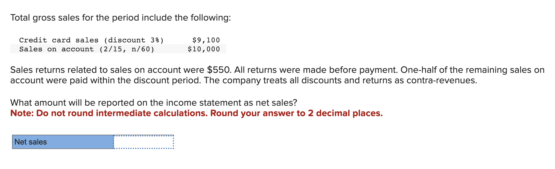 Solved Total gross sales for the period include the