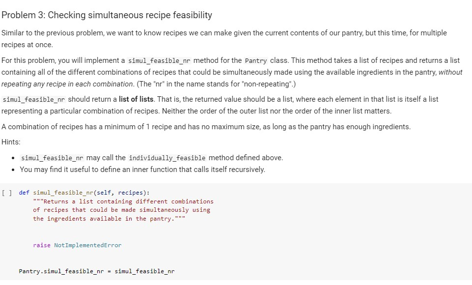 Solved Problem 2: Checking recipe feasibility It would also | Chegg.com