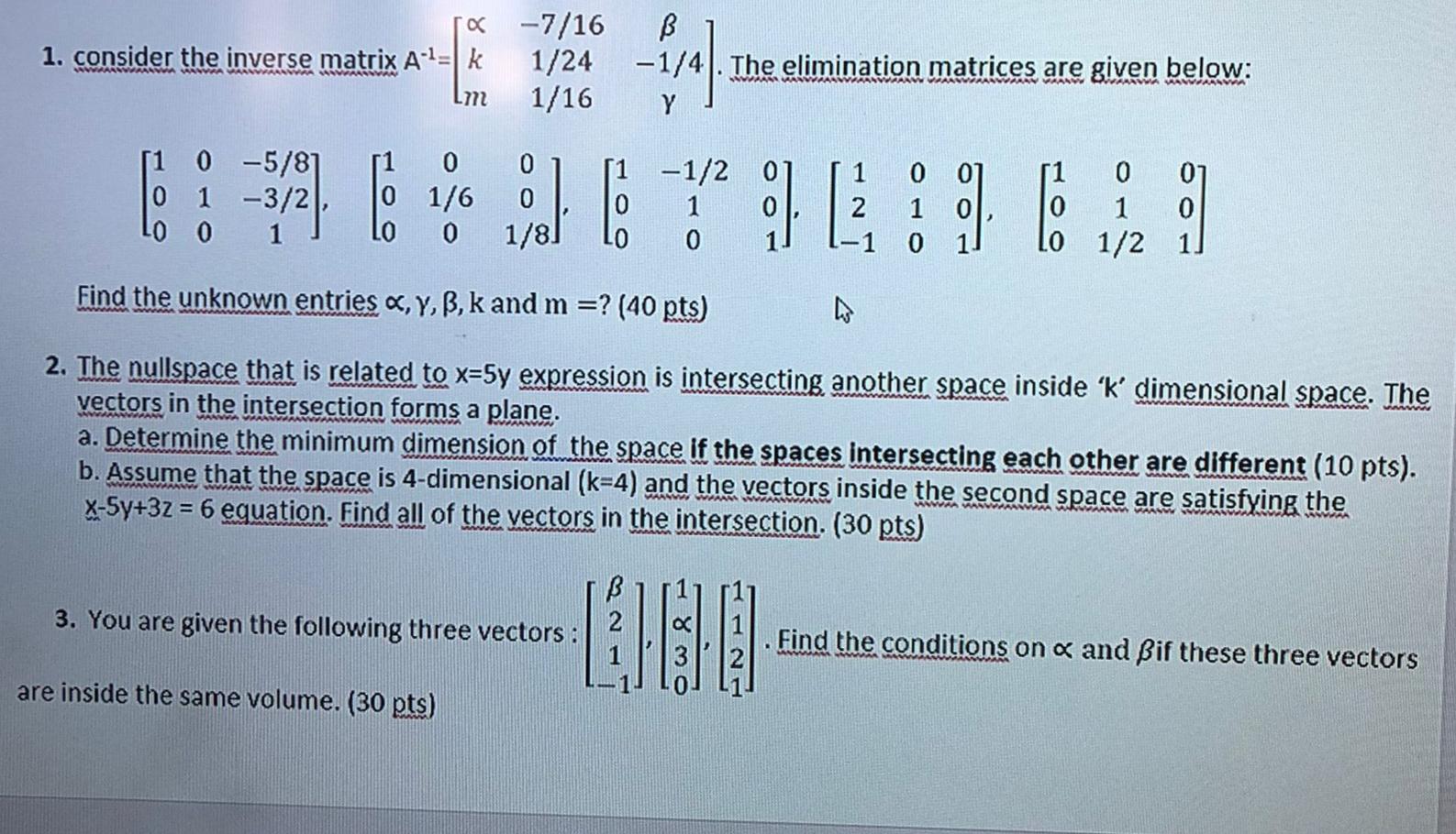 Solved OC -7/16 1. consider the inverse matrix A-1=k 1/24 | Chegg.com