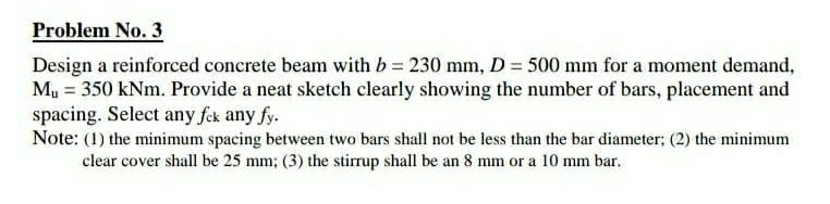 Solved Problem No. 3 Design A Reinforced Concrete Beam With | Chegg.com