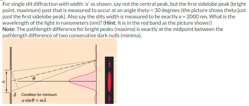 For single slit diffraction with width ' a ' as | Chegg.com
