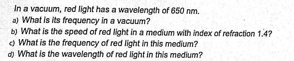 what is the frequency of red light 650 nm in a vacuum