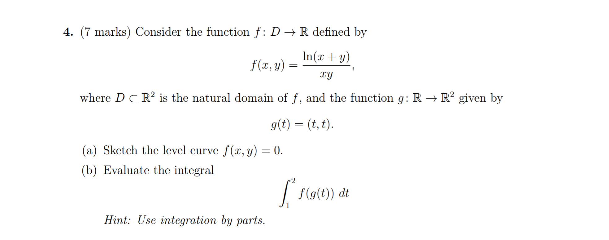 Solved 4. (7 marks) Consider the function f:D + R defined by | Chegg.com