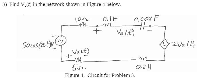 Solved 3) Find V.(t) in the network shown in Figure 4 below. | Chegg.com