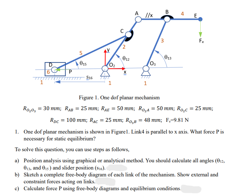Figure 1. One dof planar mechanism RO2O3=30 mm;RAB=25 | Chegg.com