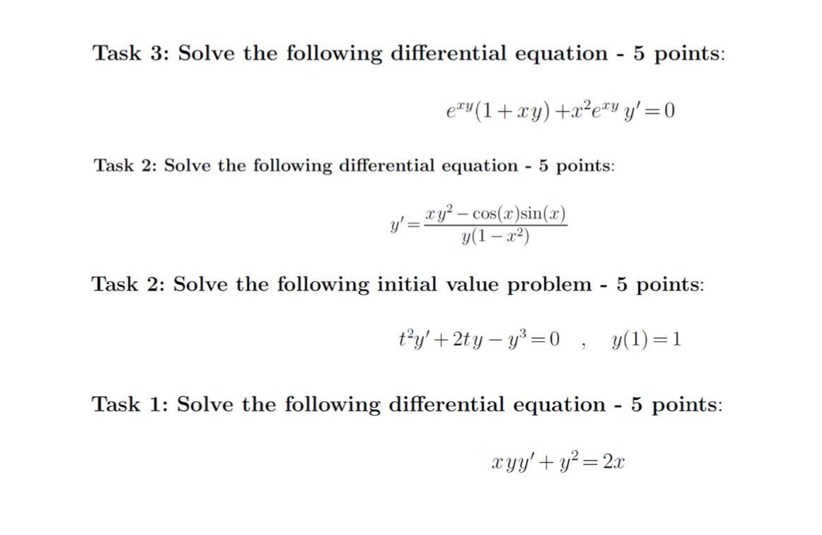 Solved Task 3: Solve the following differential equation - 5 | Chegg.com