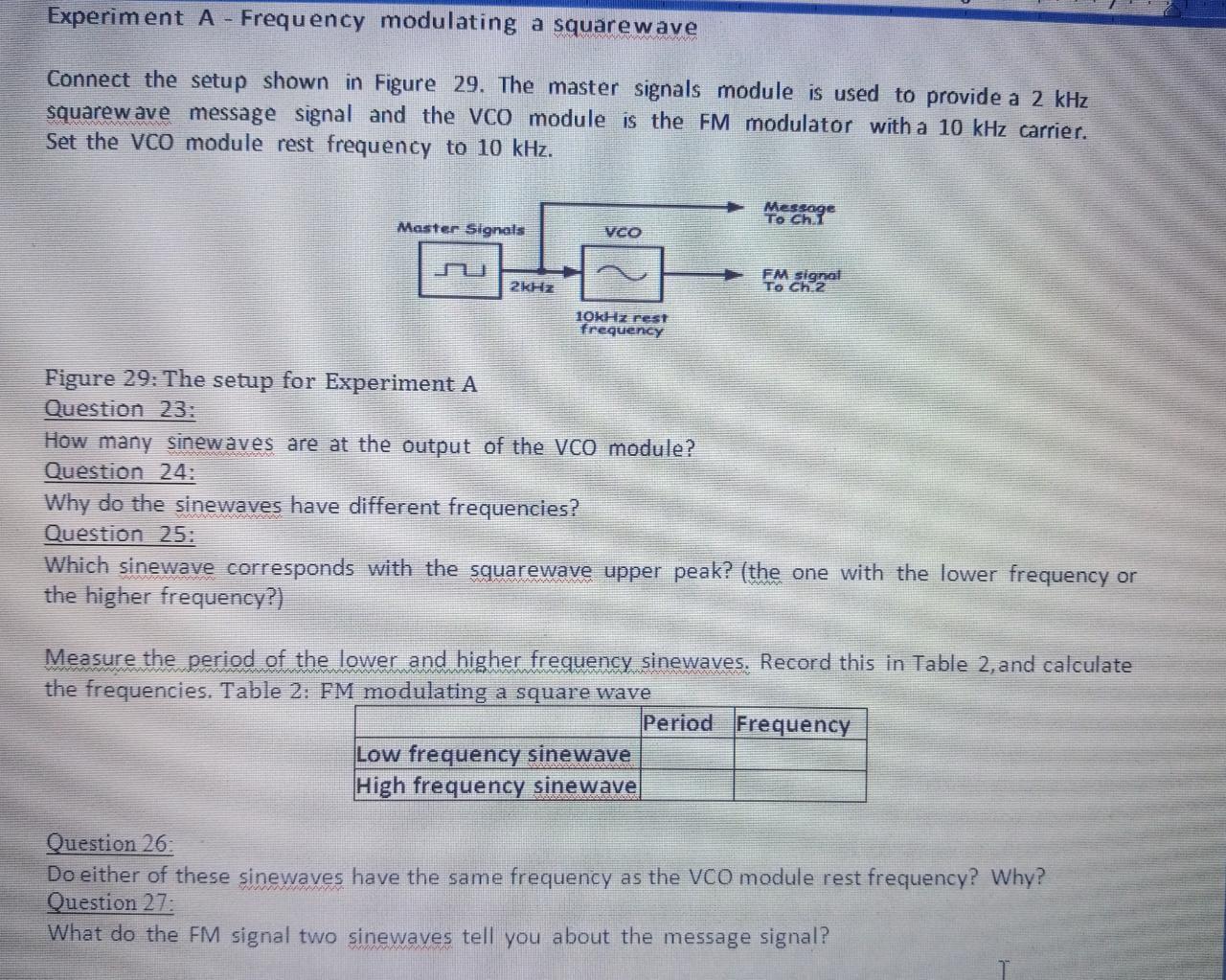 Solved Experiment A - Frequency modulating a squarewave | Chegg.com