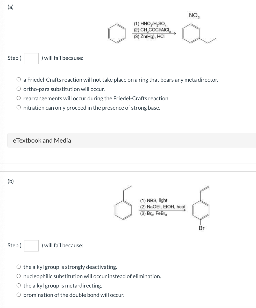 Solved 1 Hno3 H2so4 2 Ch3cocl Alcl3 3 Zn Hg Hcl Step