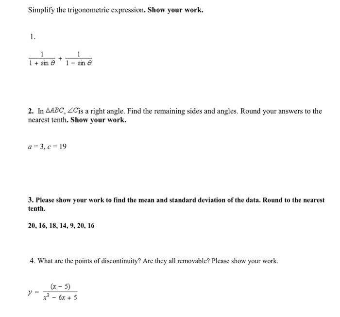 Solved Simplify the trigonometric expression. Show your | Chegg.com