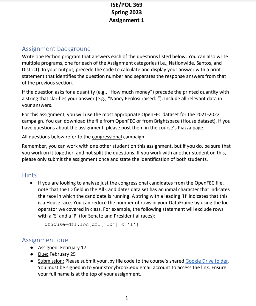 Solved Assignment background Write one Python program that | Chegg.com