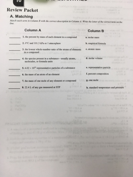 Solved Review Packet A Matching Match Each Term In Column B 