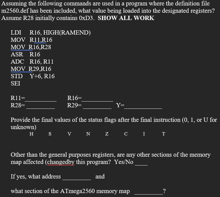 Solved Assuming the following commands are used in a program | Chegg.com