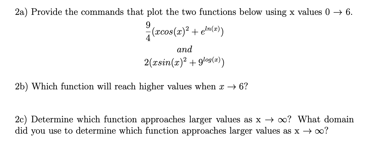 Solved 2a) Provide the commands that plot the two functions | Chegg.com