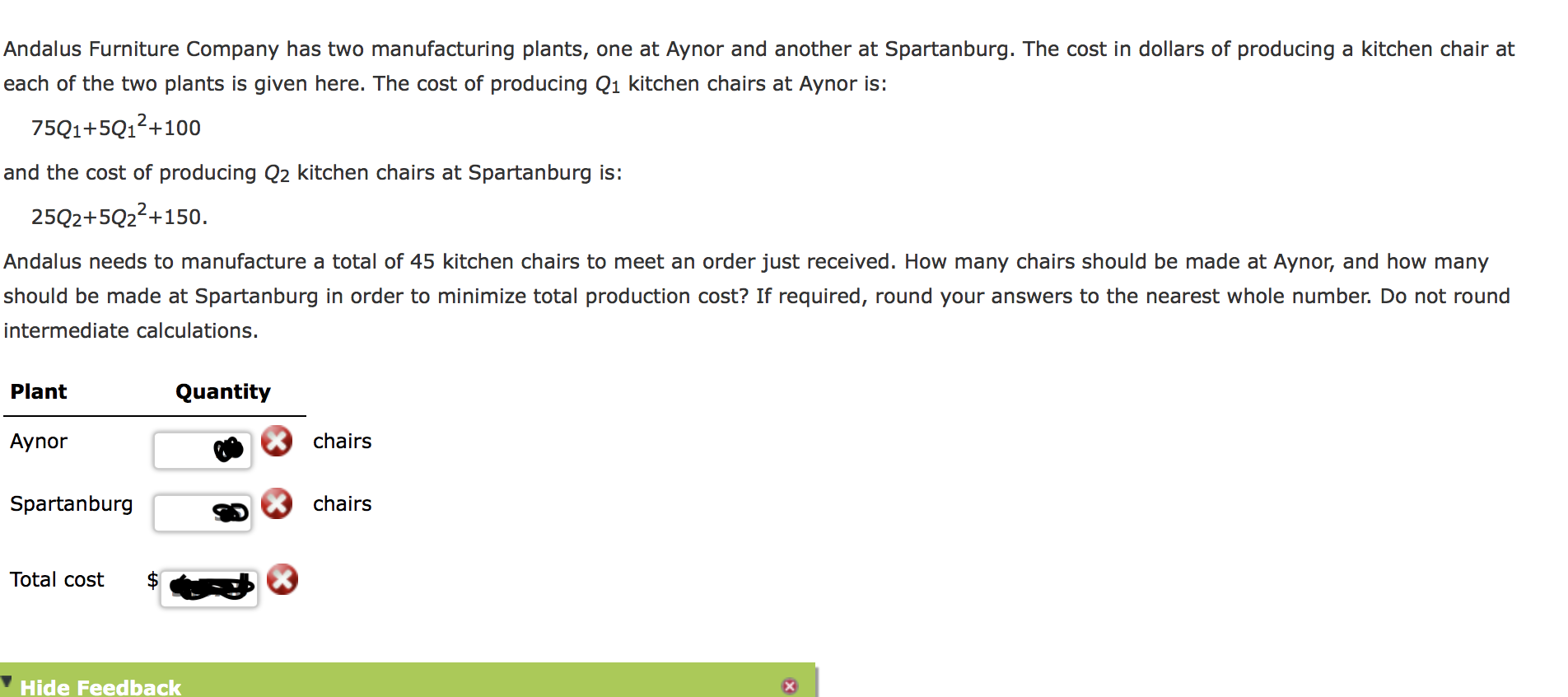 Solved Andalus Furniture Company has two manufacturing