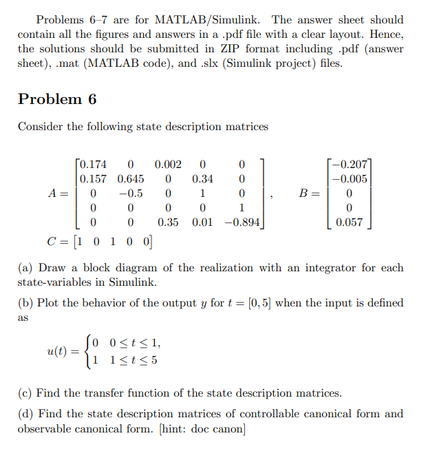 Solved Problems 6-7 are for MATLAB/Simulink. The answer | Chegg.com