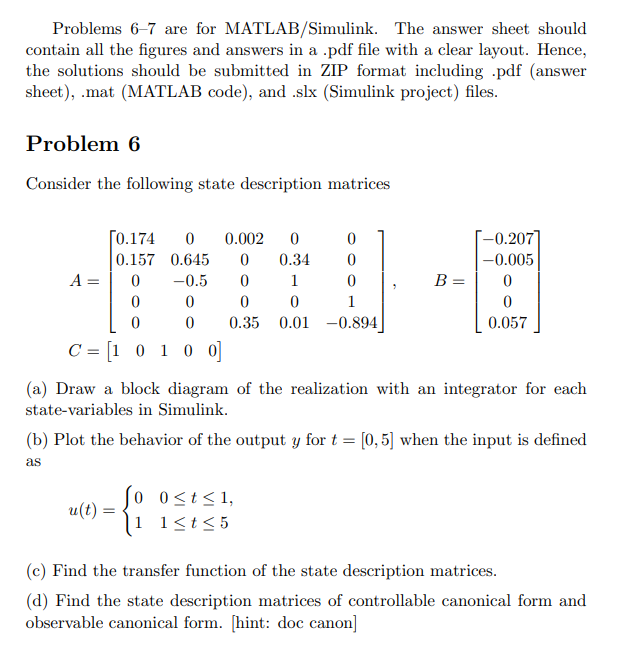 Solved Problems 6-7 Are For MATLAB/Simulink. The Answer | Chegg.com