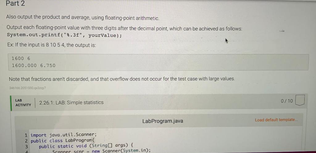 Solved Part 2 Also output the product and average, using | Chegg.com